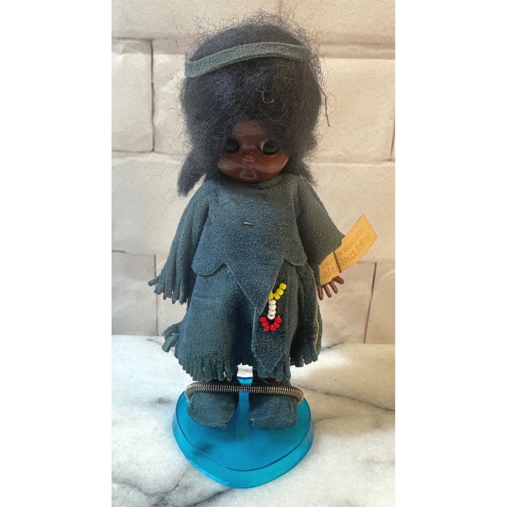 Vintage Oglala Sioux Indian Crafted Collectible Doll Suede Fringed Beaded Tagged